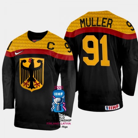 Deutschland Trikot Moritz Muller 91 IIHF World Championship 2023 Schwarz - Herren